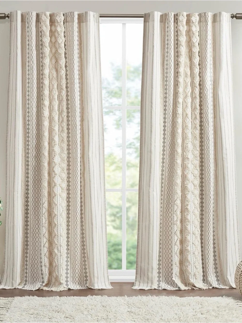 Textured Ivory Panel Curtain with Subtle Stripes